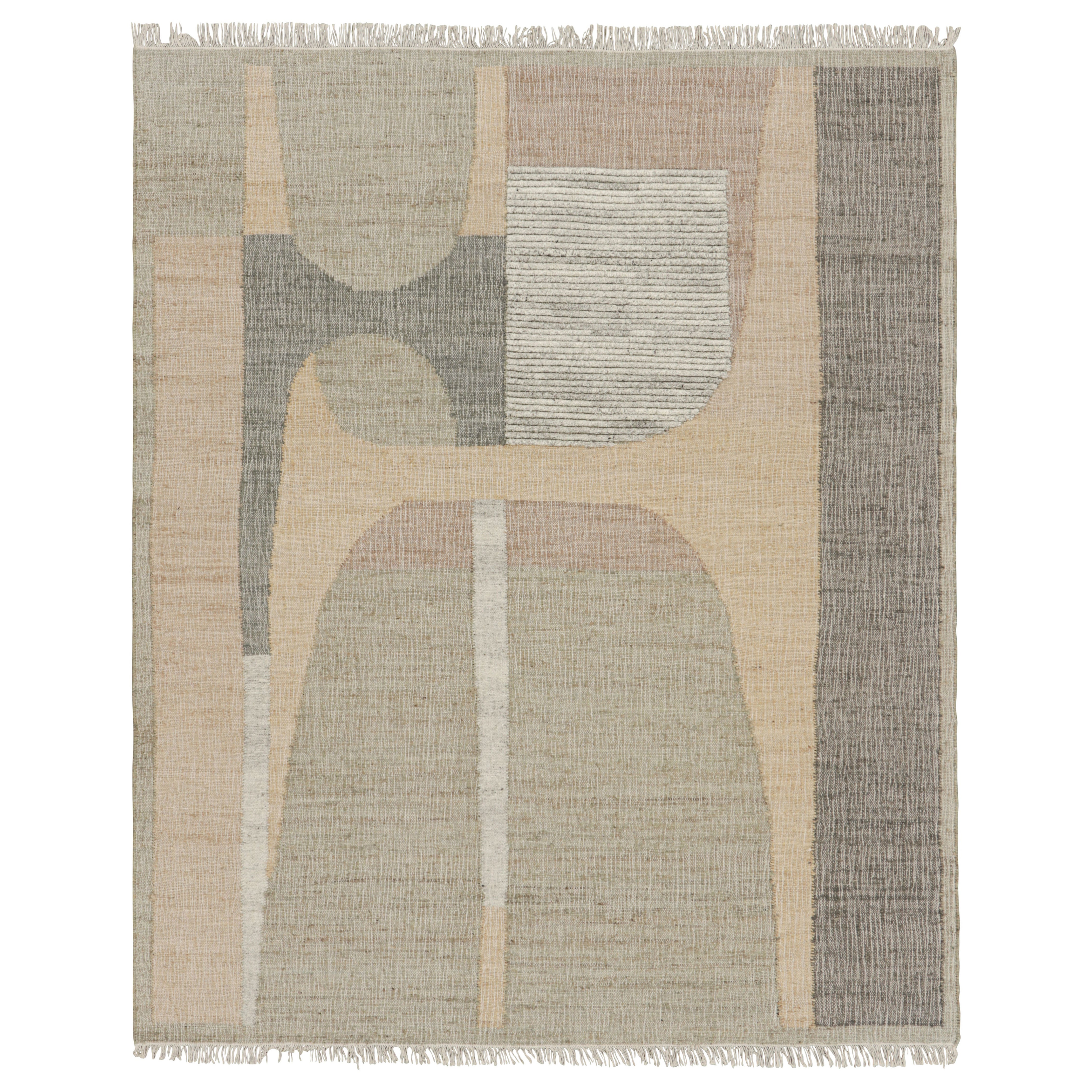 Rug & Kilim’s Flatweave Rug in Beige with Gray, White & Green Geometric Patterns