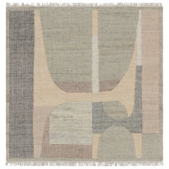Rug & Kilim’s Flatweave Square Rug in Beige with Gray & Green Geometric Pattern