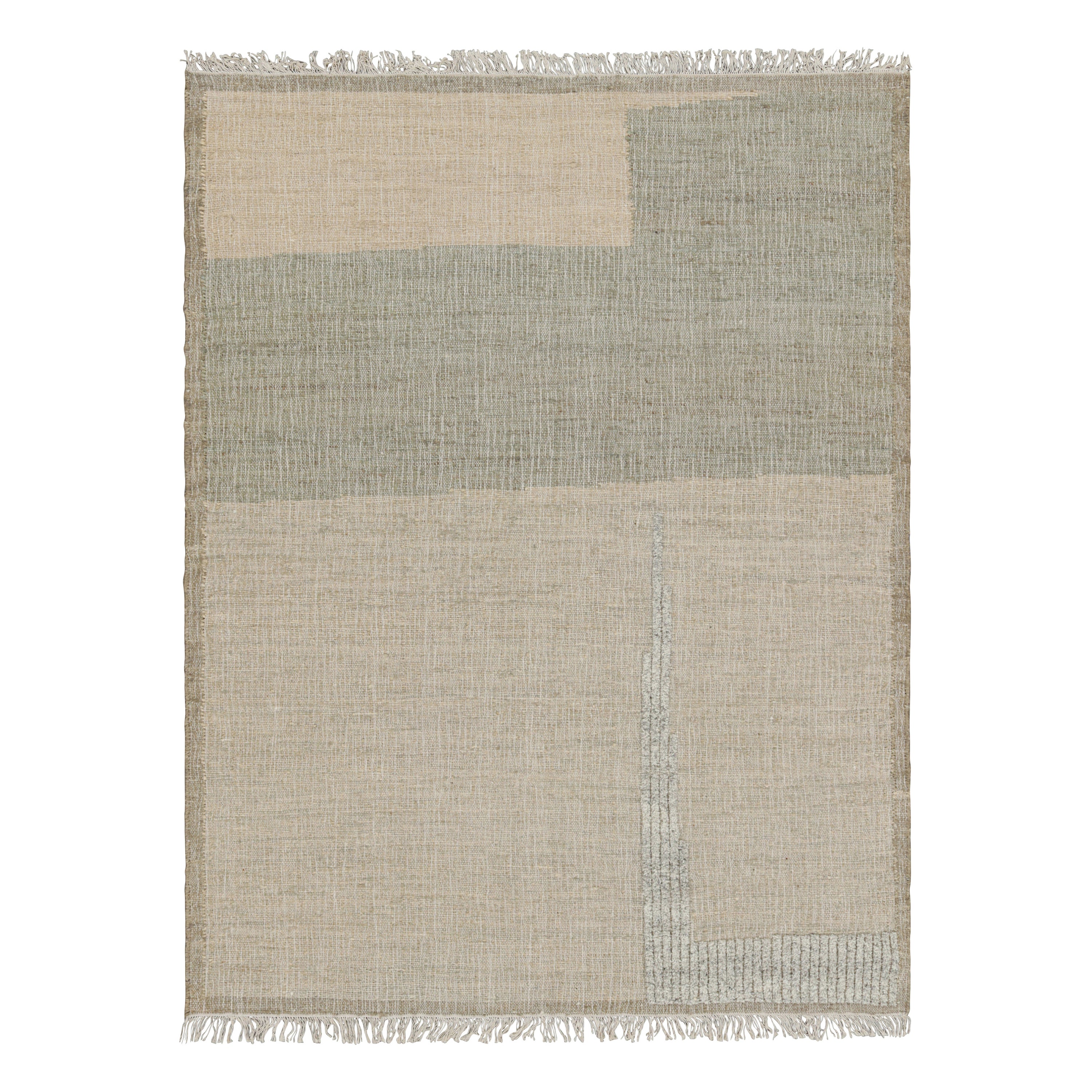 Rug & Kilim’s Flatweave Rug in Beige-Brown with Green & White Geometric Patterns