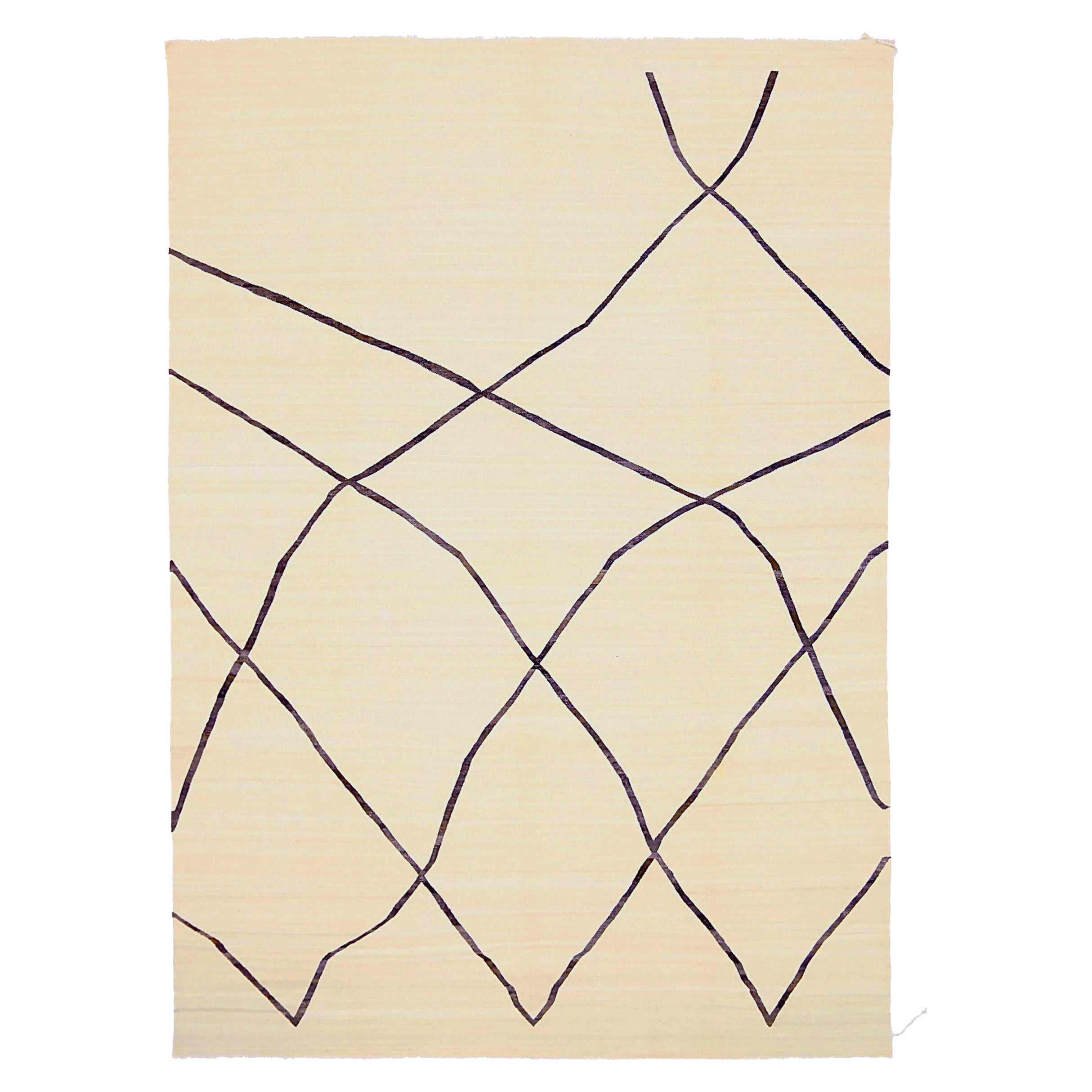 Afghanistan Rugs Kilim Circa 1990 - Laine Brown Ivory Design - 92087 en vente