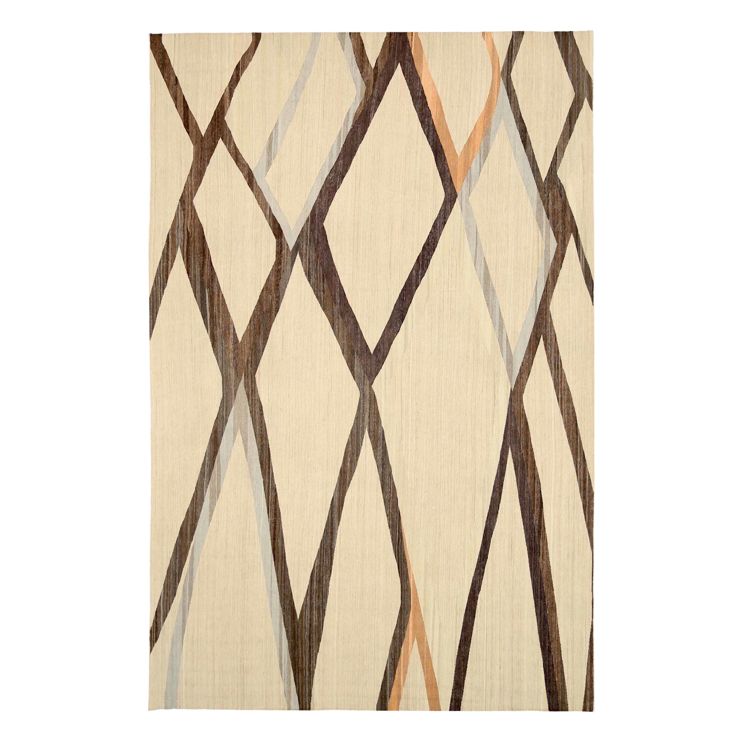 Afghanistan Kilim Area Rugs Circa 1990 - Wolle Braun Elfenbein Orange Gelb - 92091