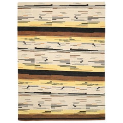 Afghanistan Kilim Area Rugs Circa 1990 - Lana Nero Avorio Arancione Giallo - 92092