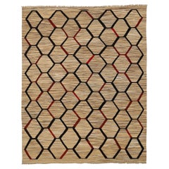 Afghanistan Rugs Kilim Circa 1990 - Laine Noir Brown Red Design - 92108
