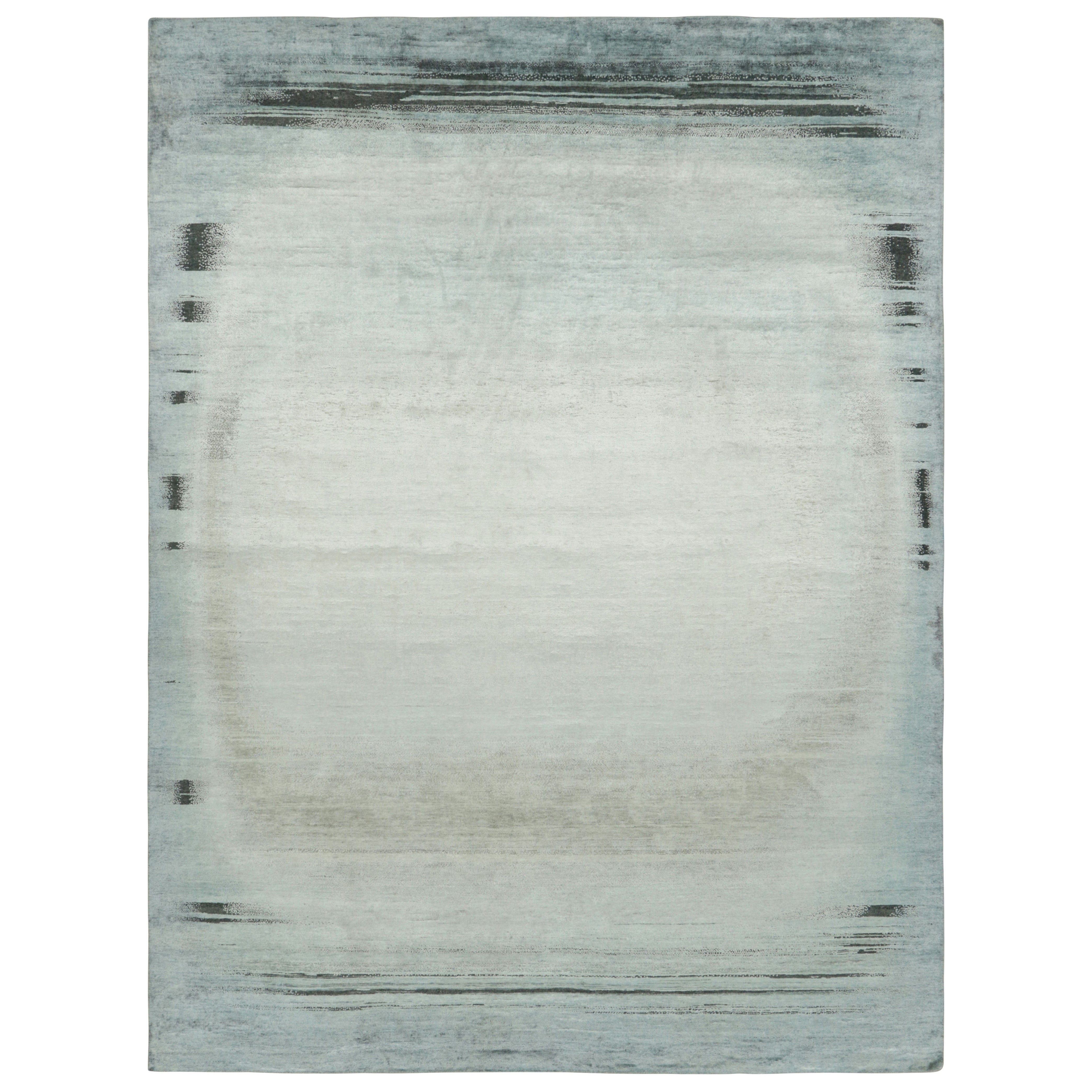 Rug & Kilim’s Contemporary Abstract Rug in Blue, Cream and Black with Striae For Sale