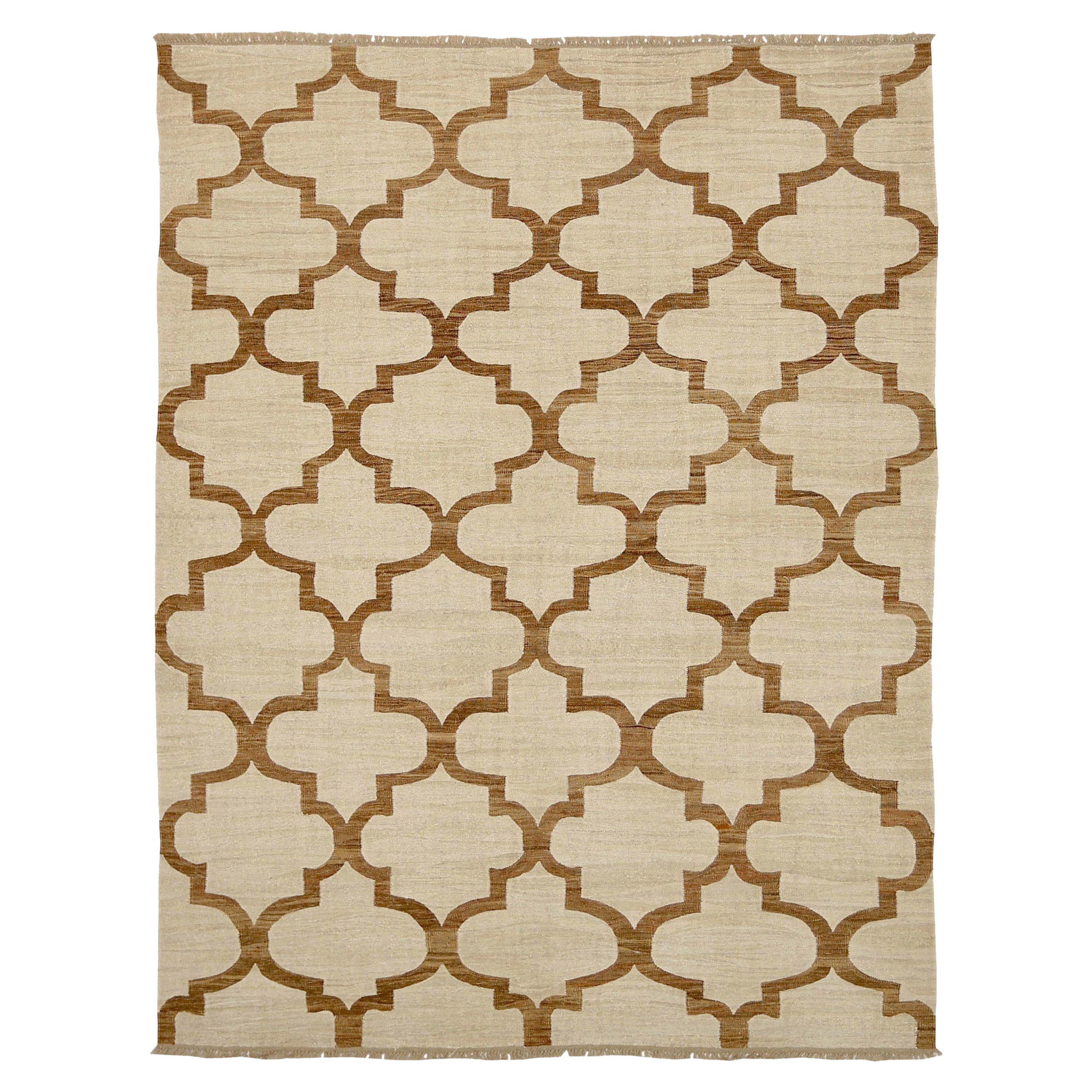 Afghanistan Rugs Kilim Circa 1990 - Laine Brown Ivory Yellow Design - 92109