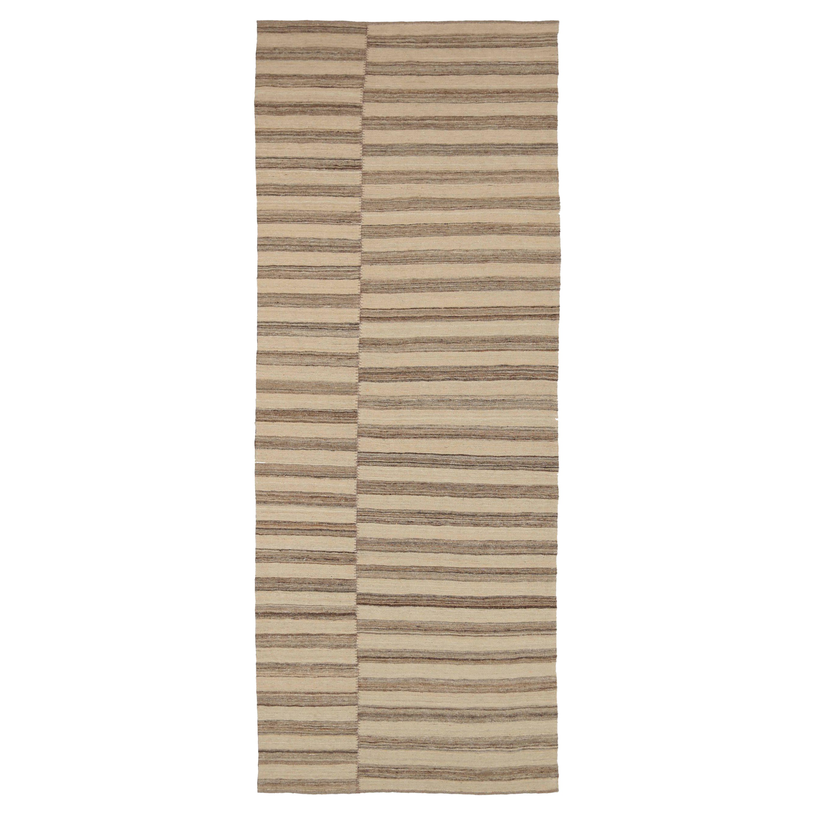 Afghanistan Kilim Area Rugs Circa 1990 - Wool Brown Ivory Taupe Design - 92097