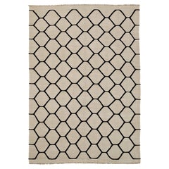 Afghanistan-Kelim-Teppiche Circa 1990 - Wolle Schwarz Elfenbein Design - 92112