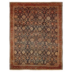 Tapis Persan Sultanabad Circa 1880 - Laine Ivoire Bleu Marine Rouge - 92119
