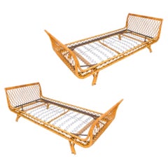 Bamboo Wicker French Mid Century Pair of Beds/Daybeds