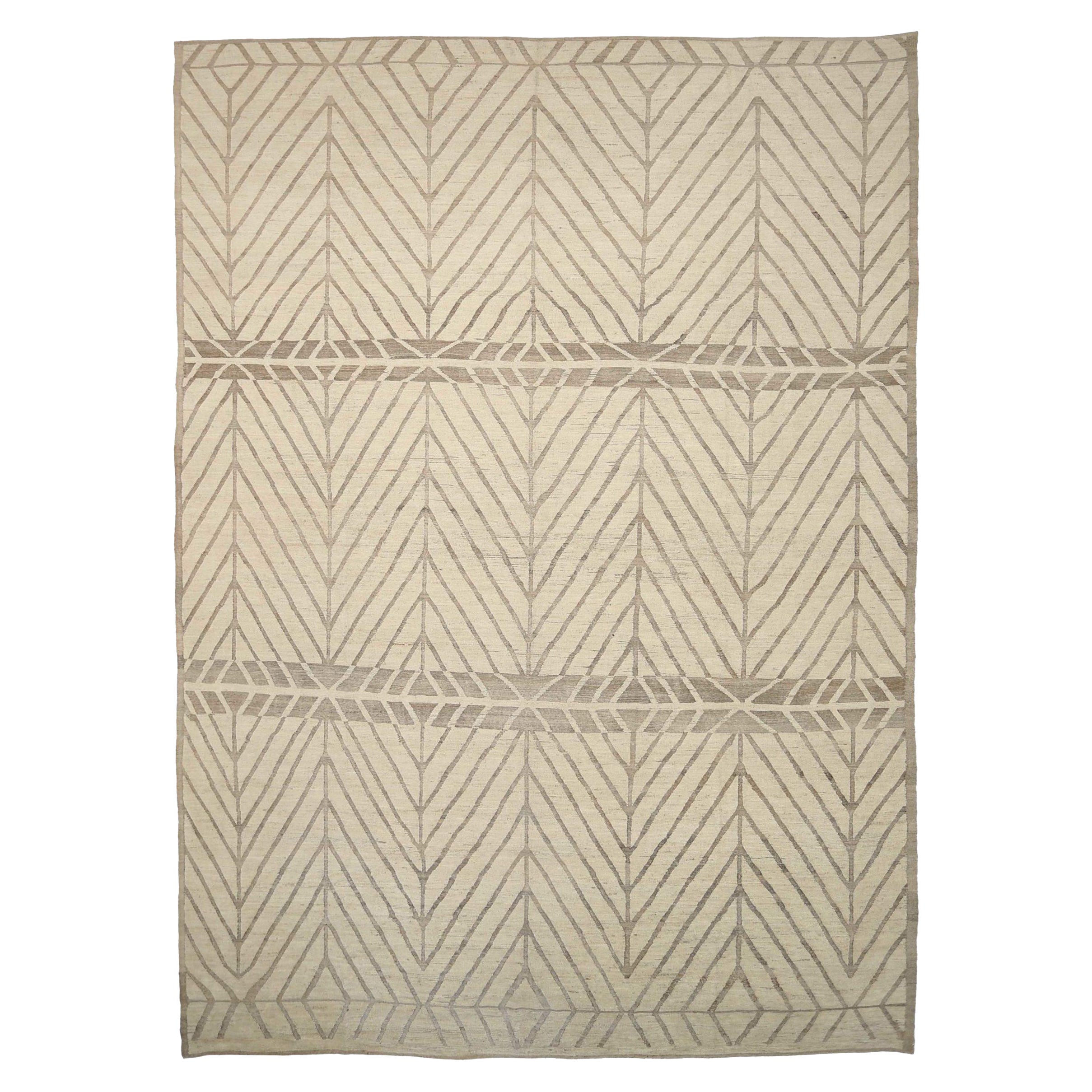 Afghanistan Moroccan Over Size Rug Circa 1990 - Wool Brown Ivory Design - 92184