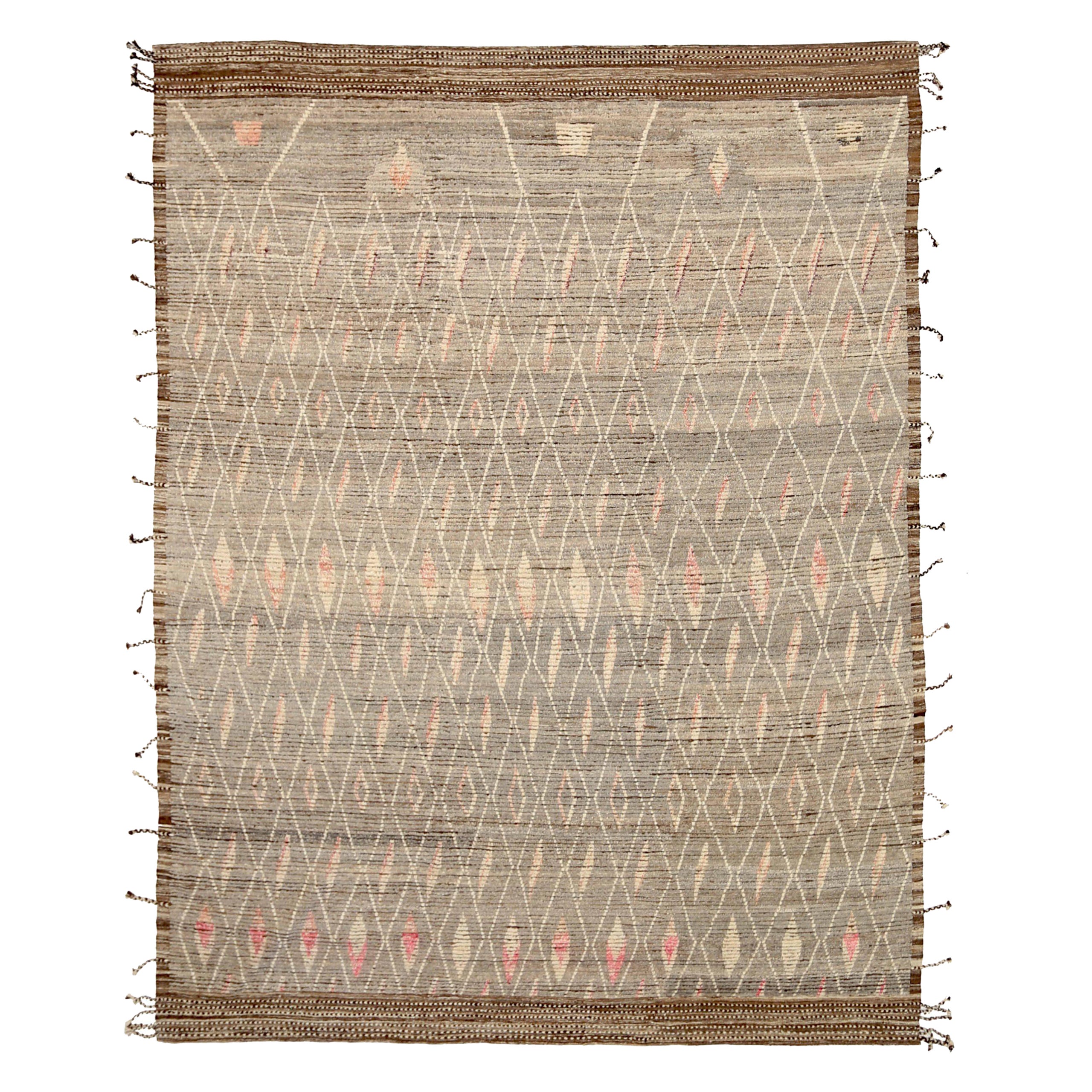 Afganistán Alfombras Marroquíes Circa 1990 - Lana Marrón Marfil Diseño Rosa - 92168