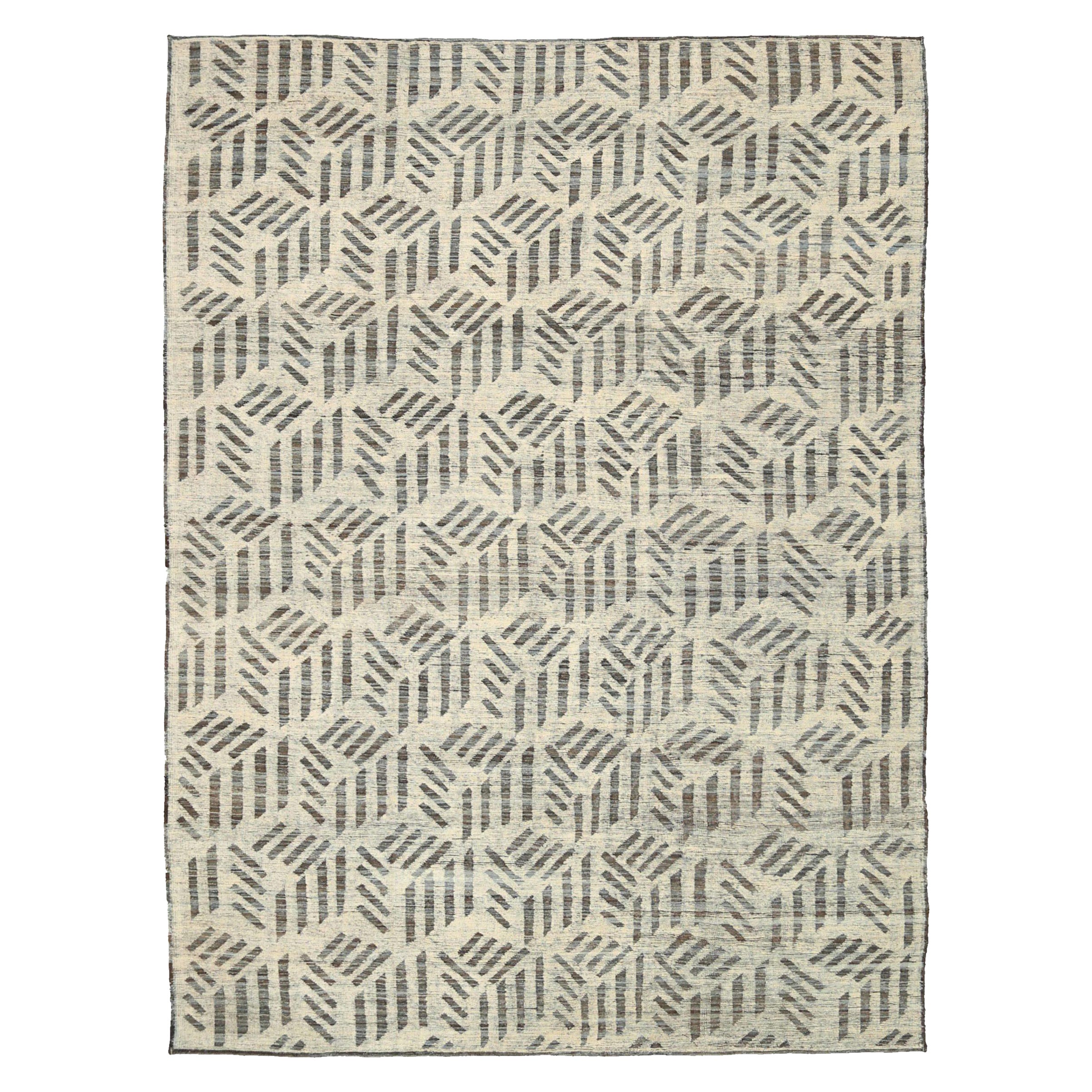 Afghanistan Tapis de zone marocain Circa 1990 - Laine Brown Ivory Design - 92187