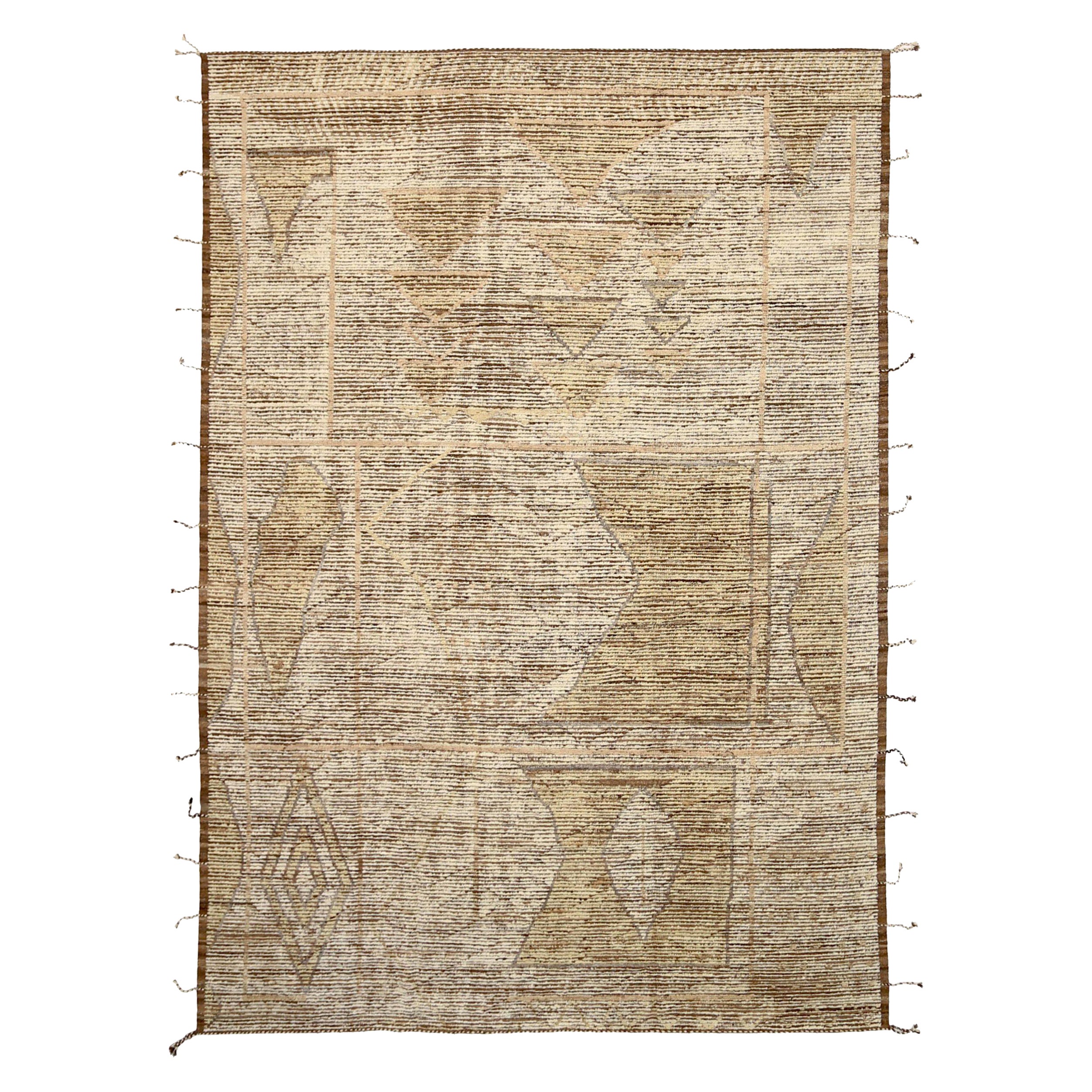 Afghanistan Moroccan Area Rugs Circa 1990 - Wool Brown Ivory Yellow - 92191