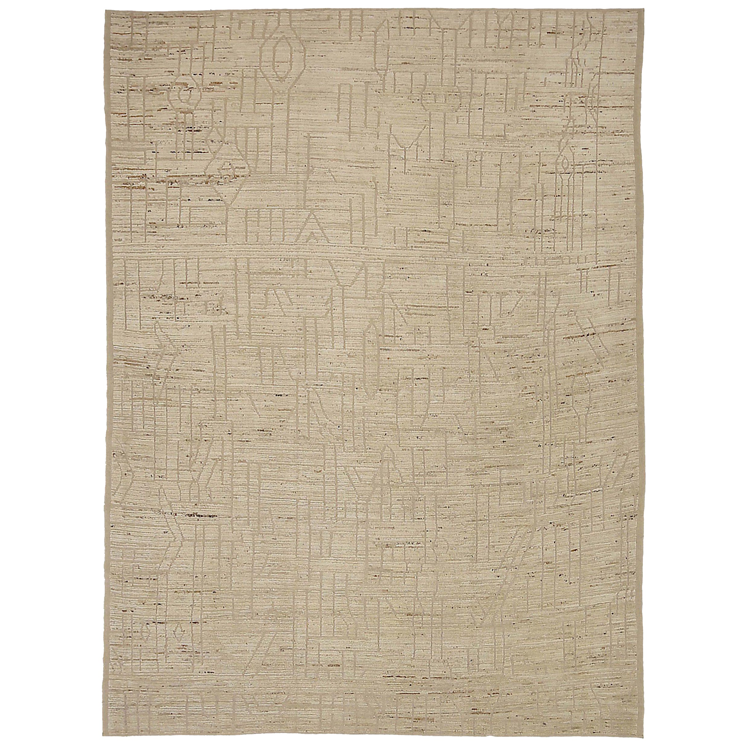 Tapis marocains d'Afghanistan datant d'environ 1990, motif en laine ivoire taupe - 92205