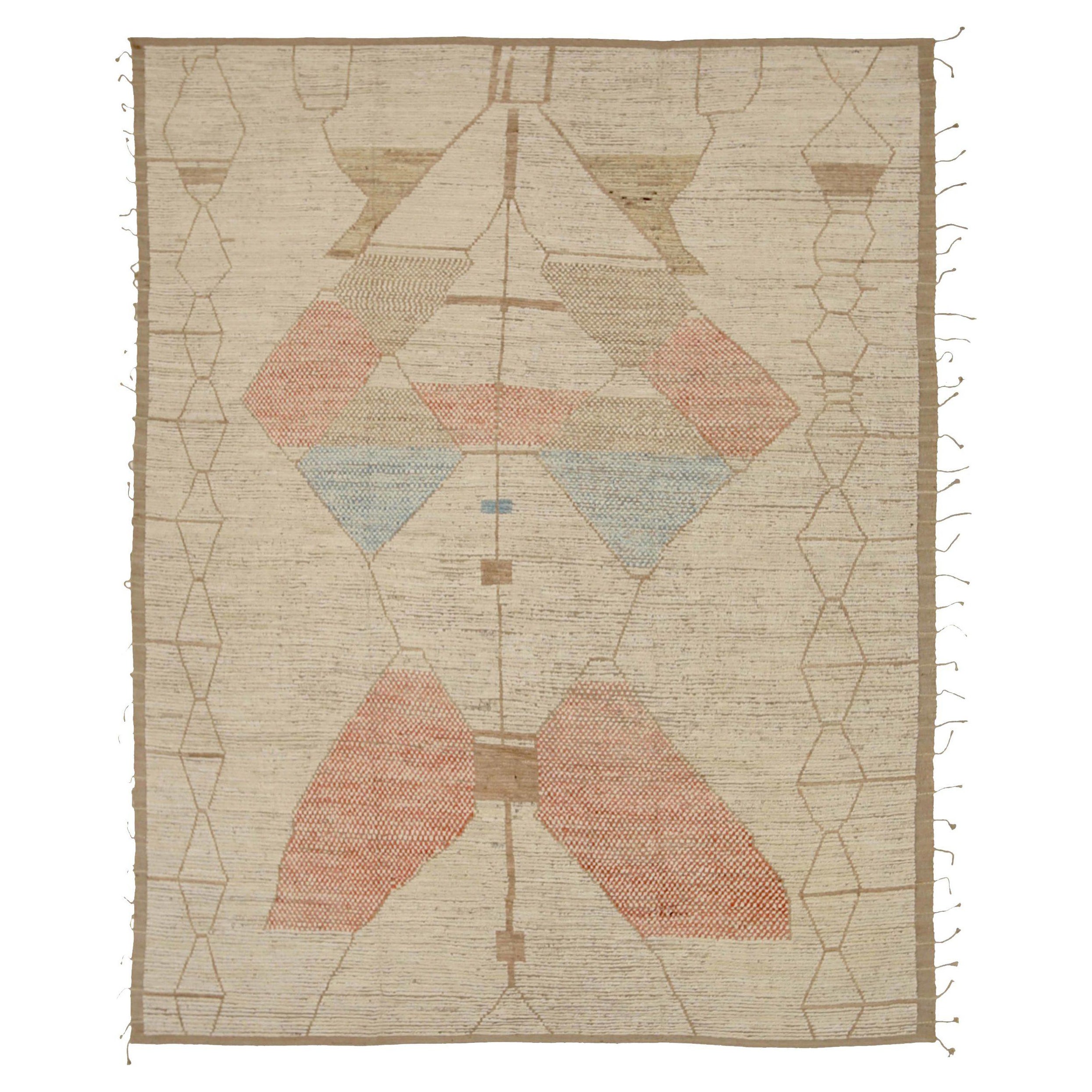 Afghanistan Moroccan Area Rugs Circa 1990 - Wool Blue Ivory Red Design - 92212