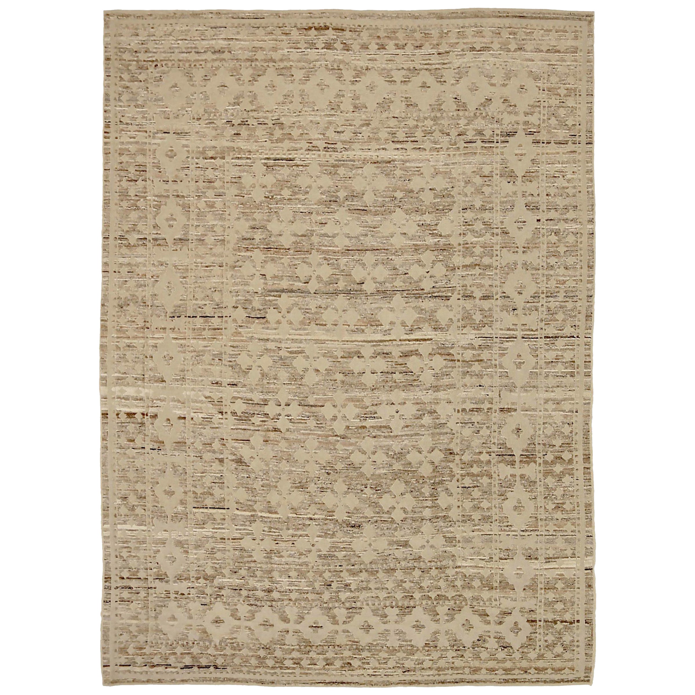 Afghanistan Tapis de zone marocain Circa 1990 - Laine Brown Ivory Design - 92218 en vente