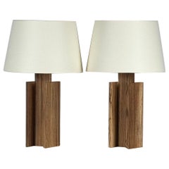 Pair of Brazilian Tigerwood Lamps with Custom Paper Shades