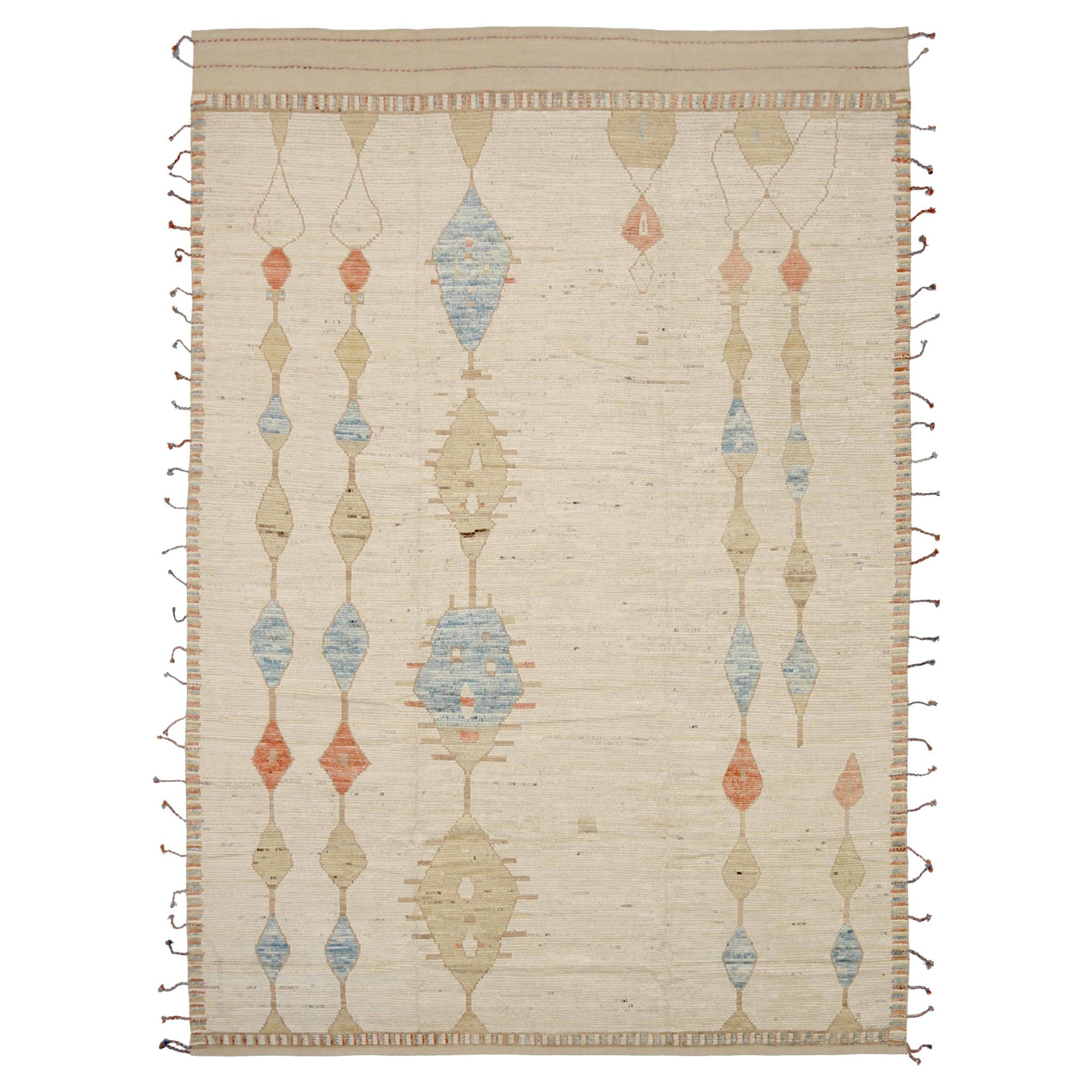 Afghanistan Moroccan Area Rugs Circa 1990 - Wool Blue Ivory Orange - 92246