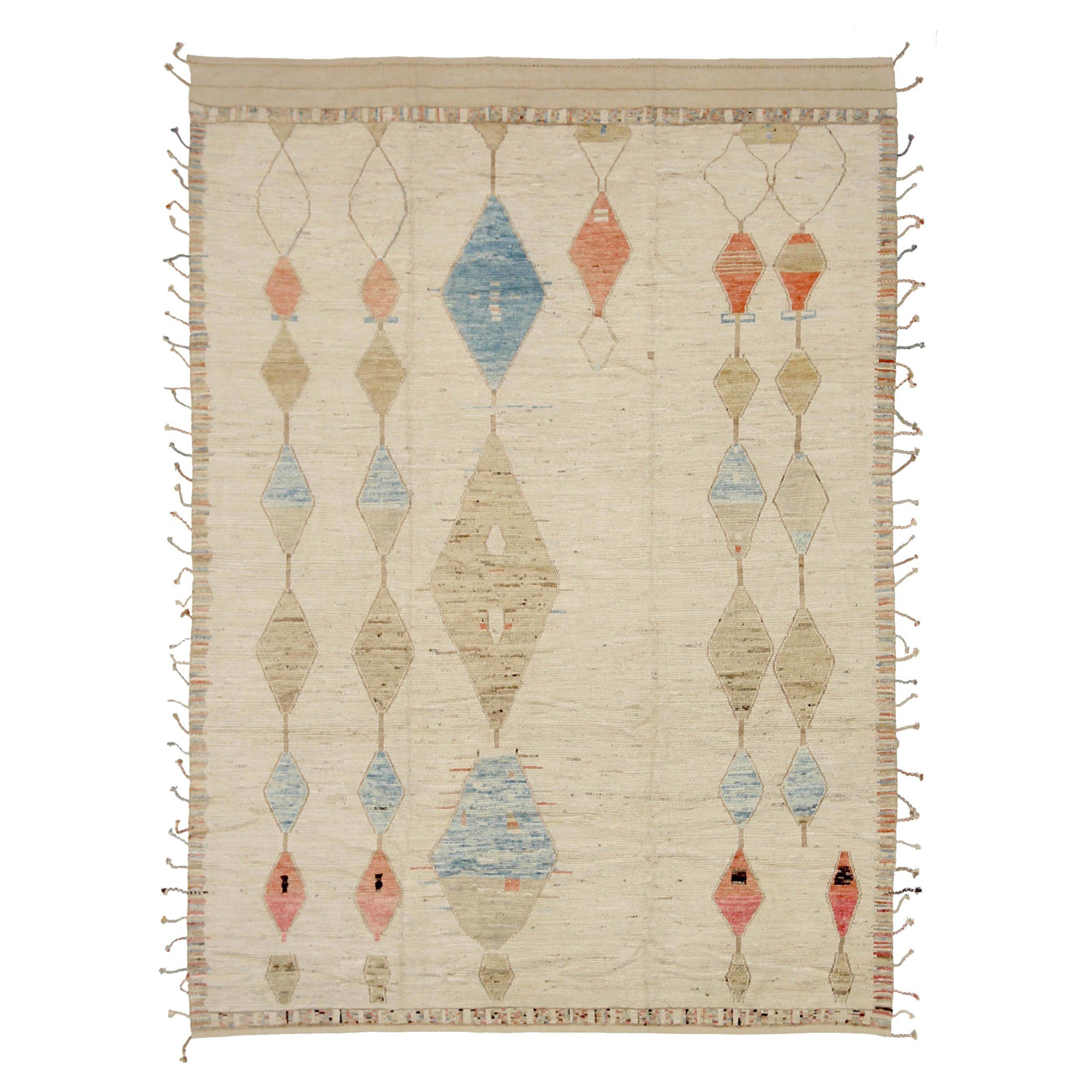Tappeti marocchini Afghanistan Circa 1990 - Lana Blu Avorio Rosa Design - 92247