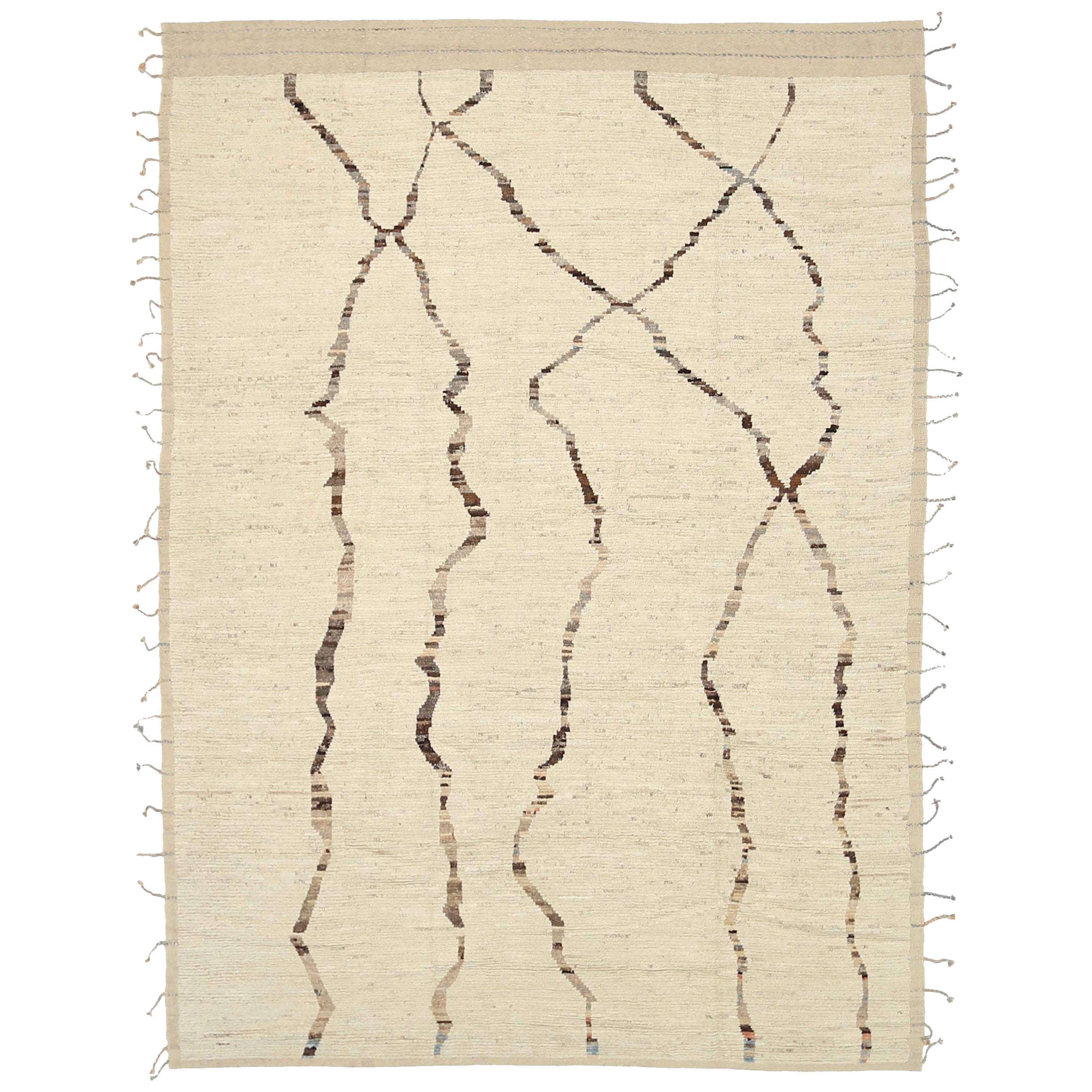 Afghanistan Tapis de zone marocain Circa 1990 - Laine Brown Ivory Design - 92233