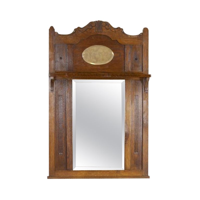 Art Nouveau Wall Mirror in Oak Frame, Early 20th Century