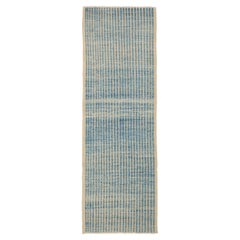 Afghanistan Moroccan Runner Rug Circa 1990 - Wool Blue Ivory Design - 92293