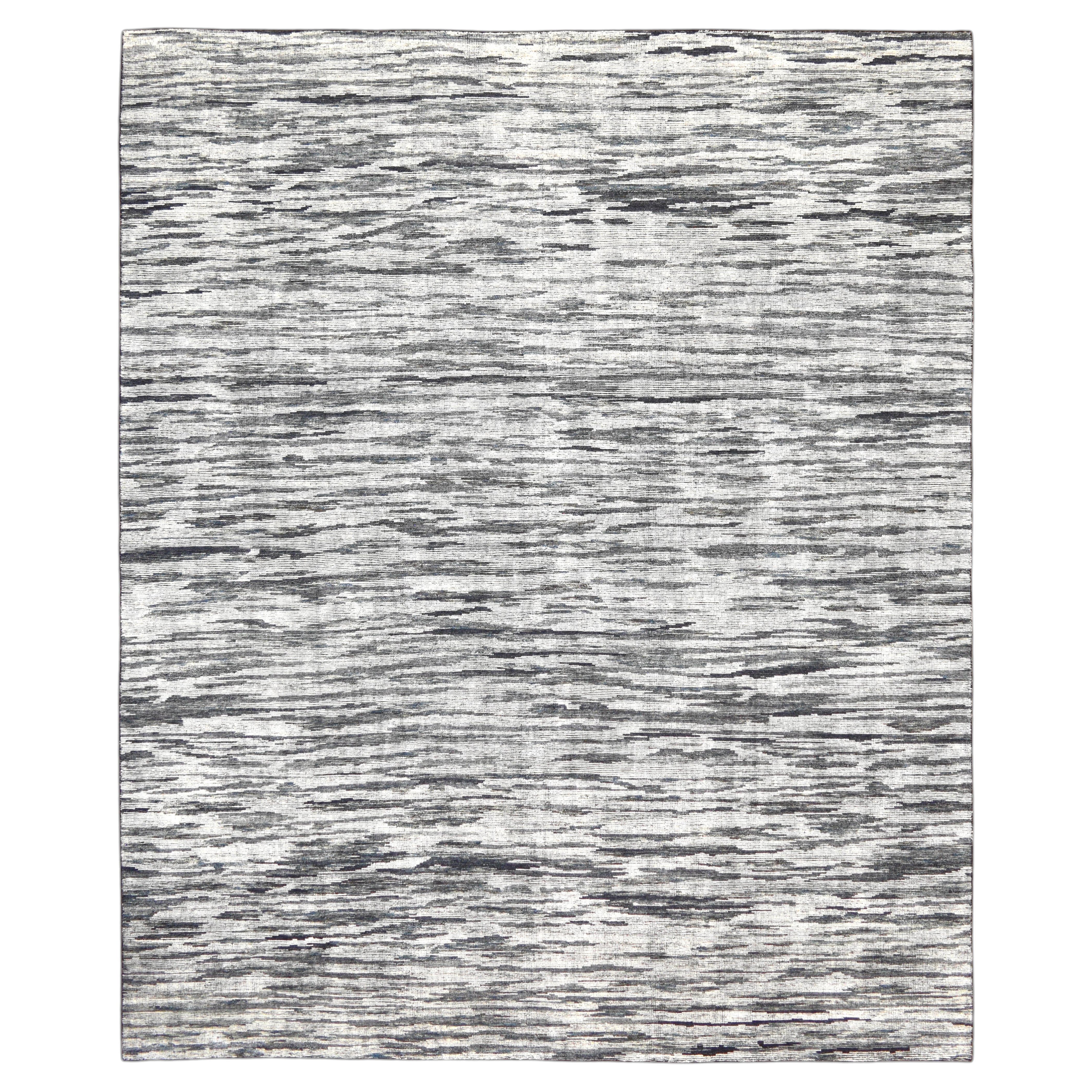 Gray Ivory Pattern with Organic Free-Llowing Textures Wool Rug 12'3''x14'10''