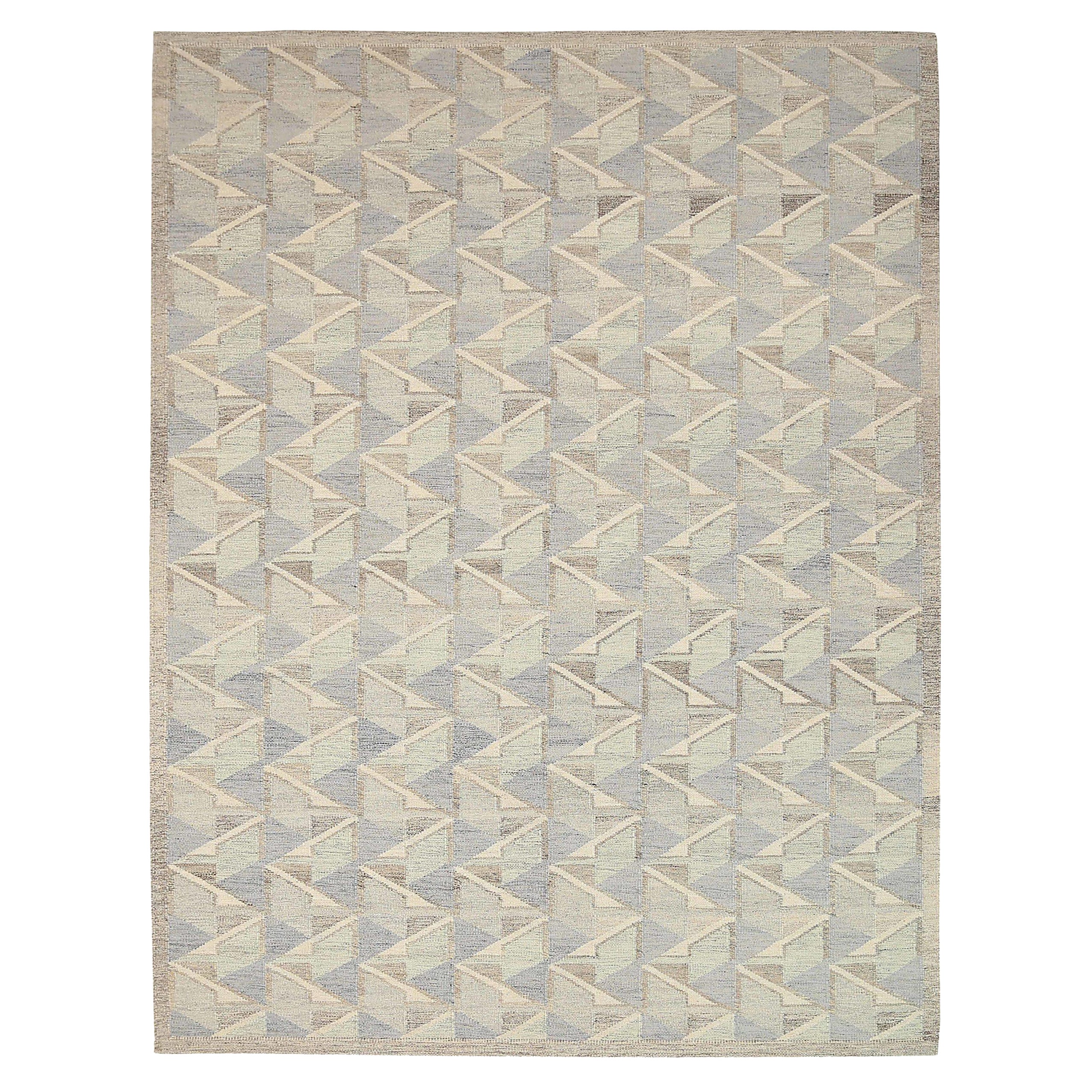 Indien skandinavischen Bereich Teppiche CIRCA 1990 - Wolle blau braun Elfenbein Design - 92366