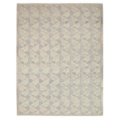 Tapis de sol scandinave de l'Inde Circa 1990 - Laine Bleu Brown Ivory Design - 92366