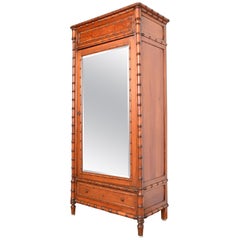 R. J. Horner Style Antique Victorian Faux Bamboo Pine Mirrored Armoire Dresser
