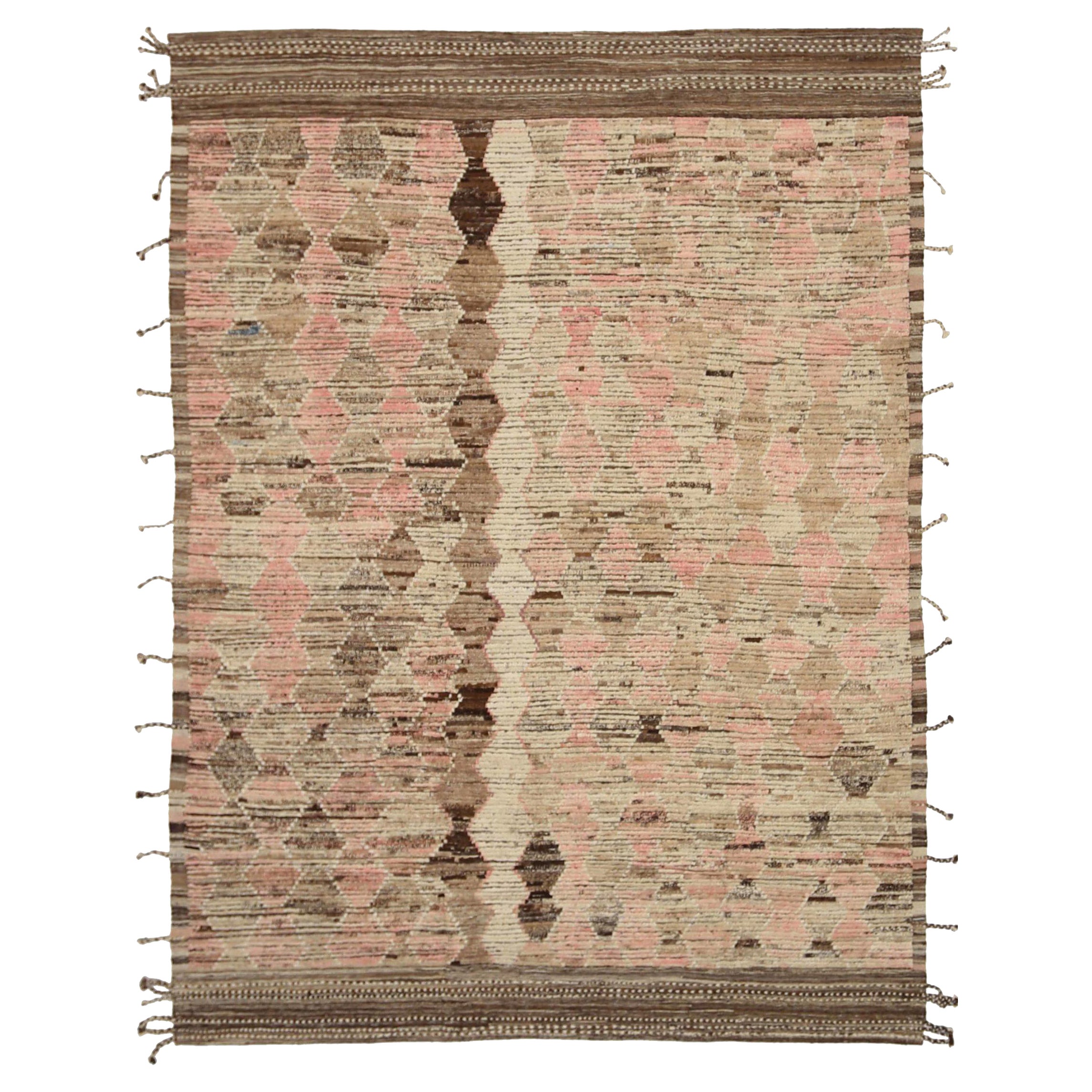 Afghanistan Tapis de zone marocain Circa 1990 - Laine Brown Ivory Pink Design - 92303