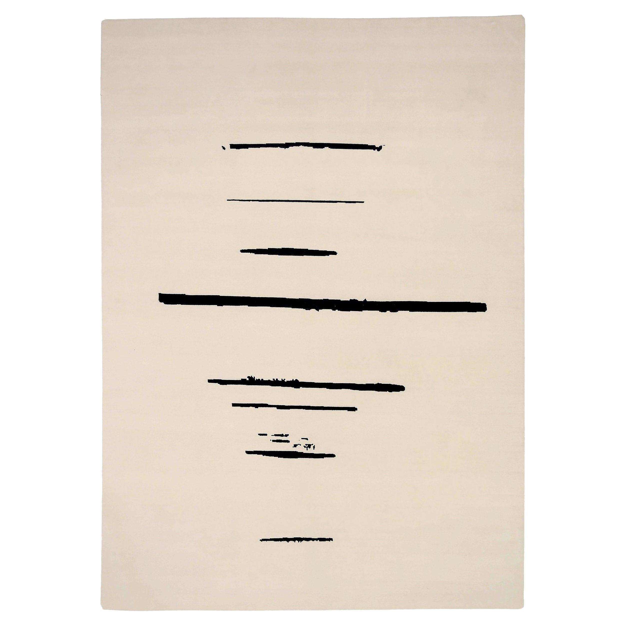 India Area Rugs Circa 1990 - Wool Black Ivory Design - 92311 For Sale