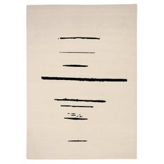India Area Rugs Circa 1990 - Wool Black Ivory Design - 92311