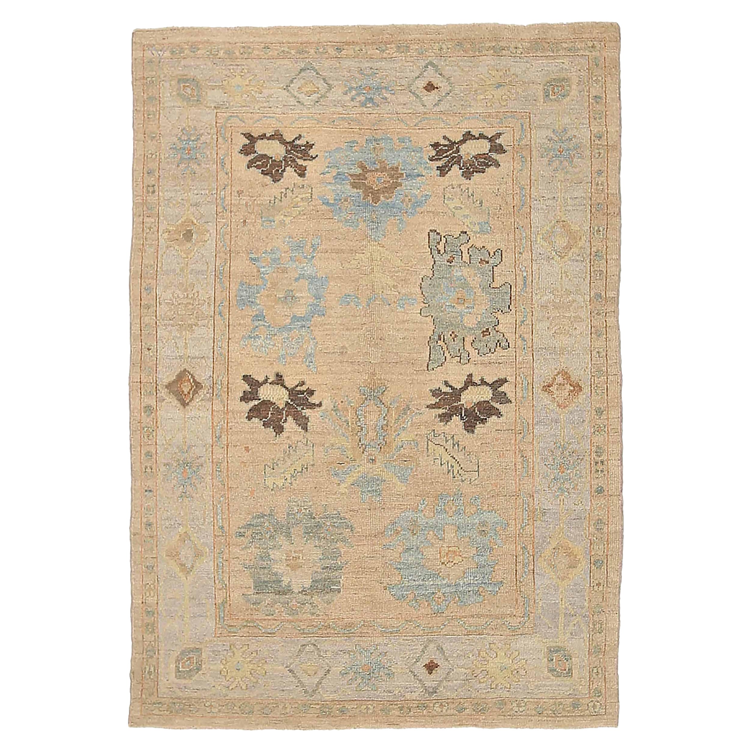 Afghanistan Oushak Small Rug Circa 1990 - Wool Blue Ivory Design - 92388