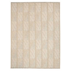India Scandinavian Area Rugs Circa 1990 - Wool Ivory Taupe Design - 92375
