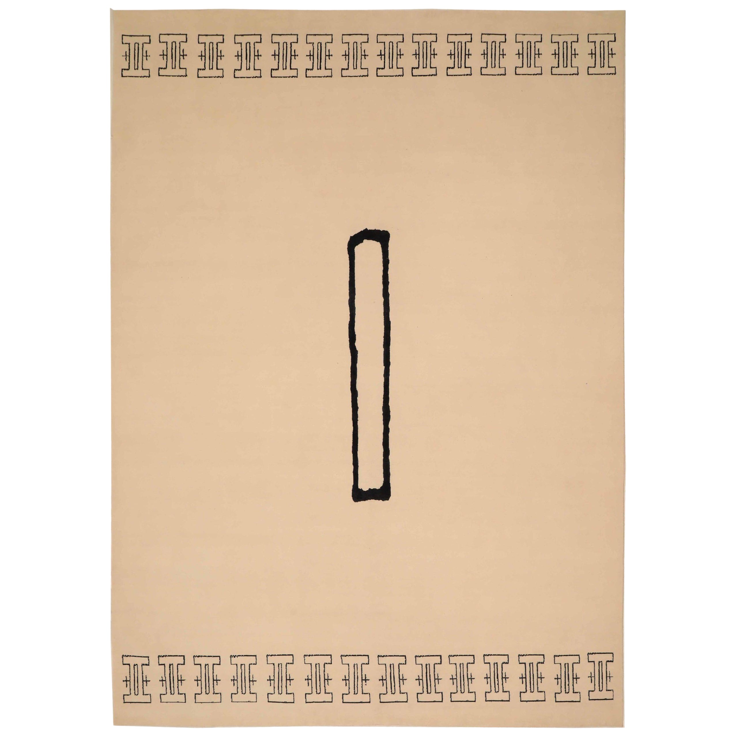 India Area Rugs Circa 1990 - Wool Black Ivory Design - 92392