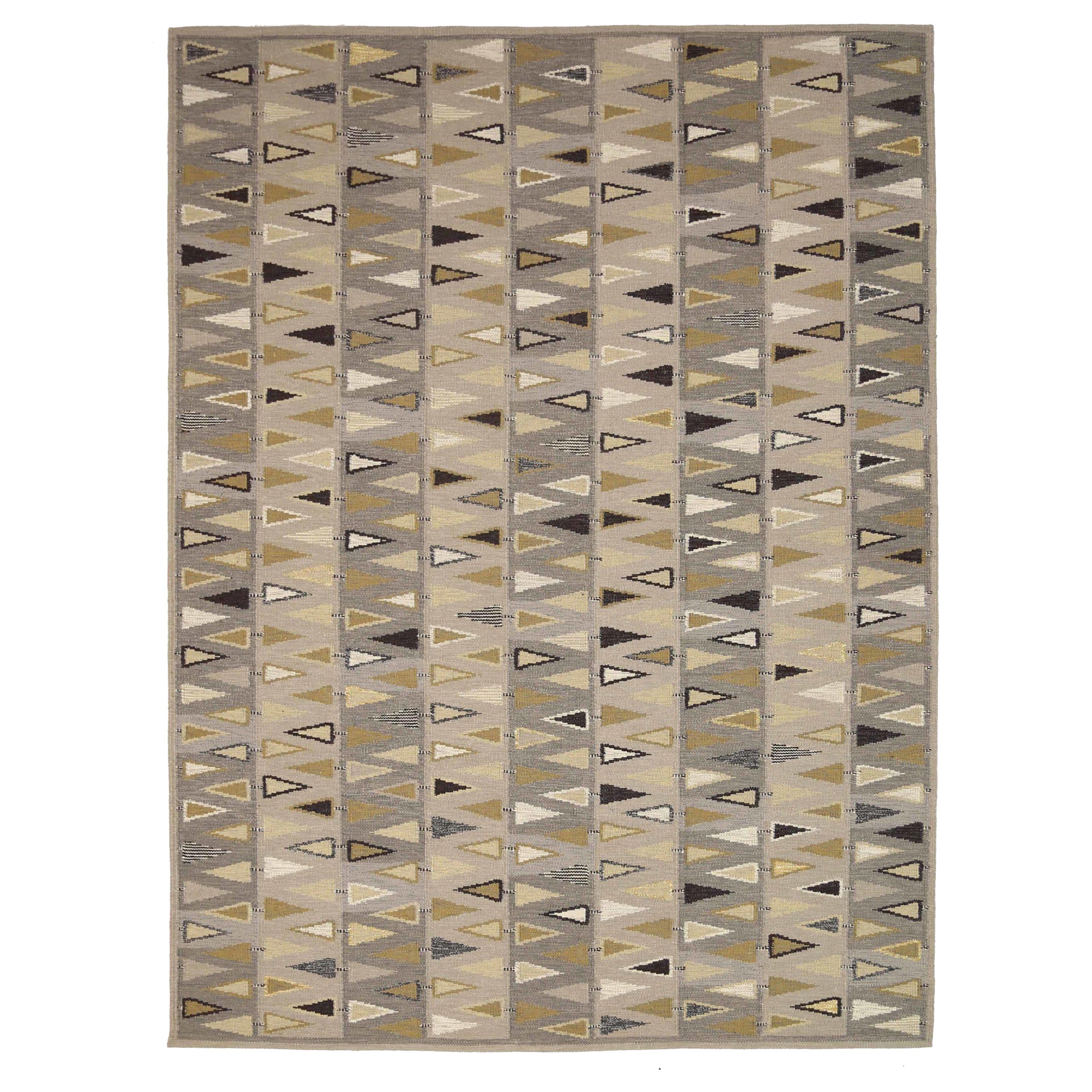 Tapis de sol scandinave de l'Inde Circa 1990 - Laine Brown Green Ivory Yellow - 92380