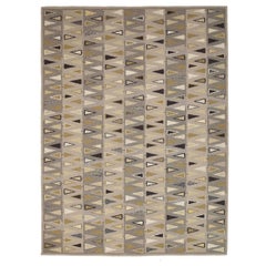 Tapis de sol scandinave de l'Inde Circa 1990 - Laine Brown Green Ivory Yellow - 92380