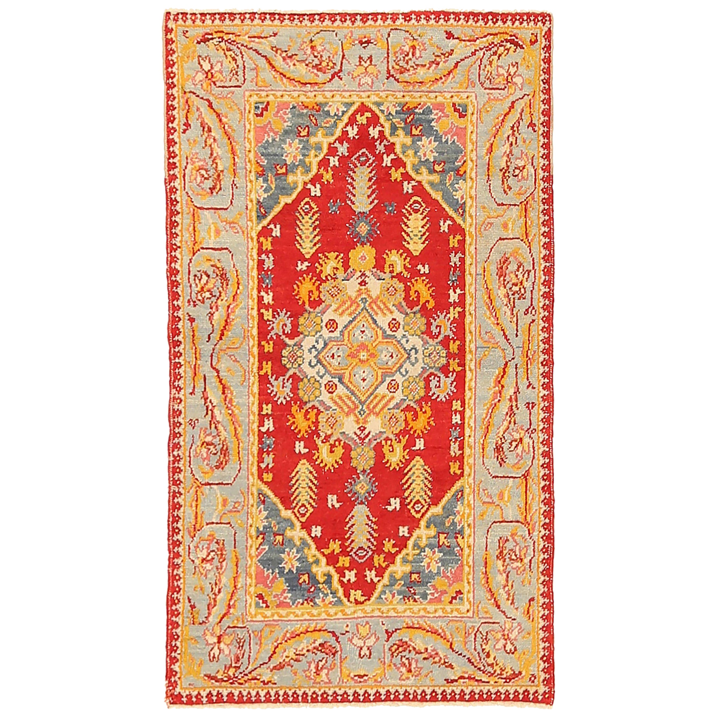 Afghanistan Oushak Small Rug Circa 1940 - Wool Blue Red Yellow Design - 92396