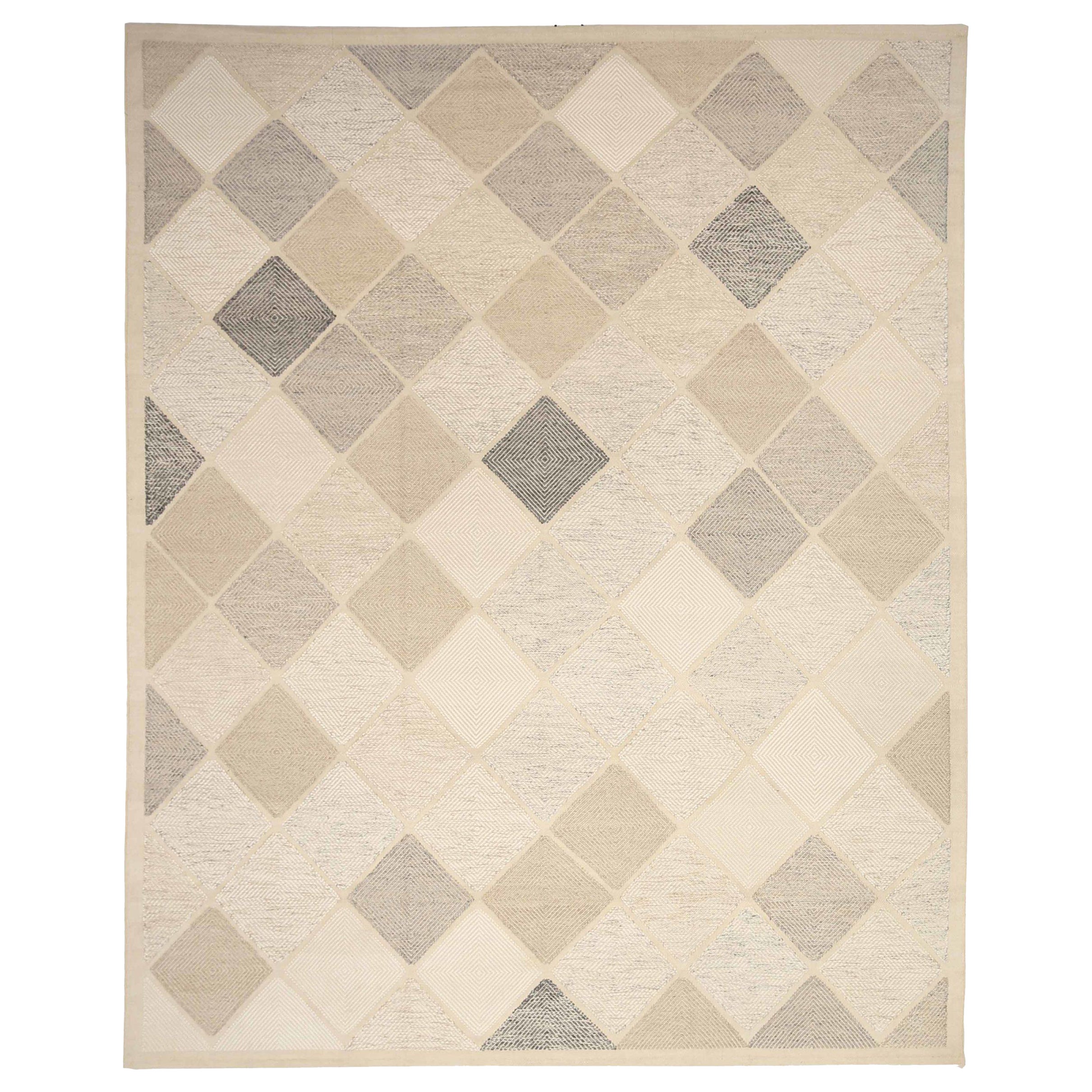 Indien skandinavischen über Größe Teppich CIRCA 1990 - Wolle Brown Elfenbein Taupe - 92381