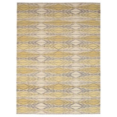 Tapis de sol scandinave de l'Inde Circa 1990 - Laine Brown Ivory Yellow Design - 92383