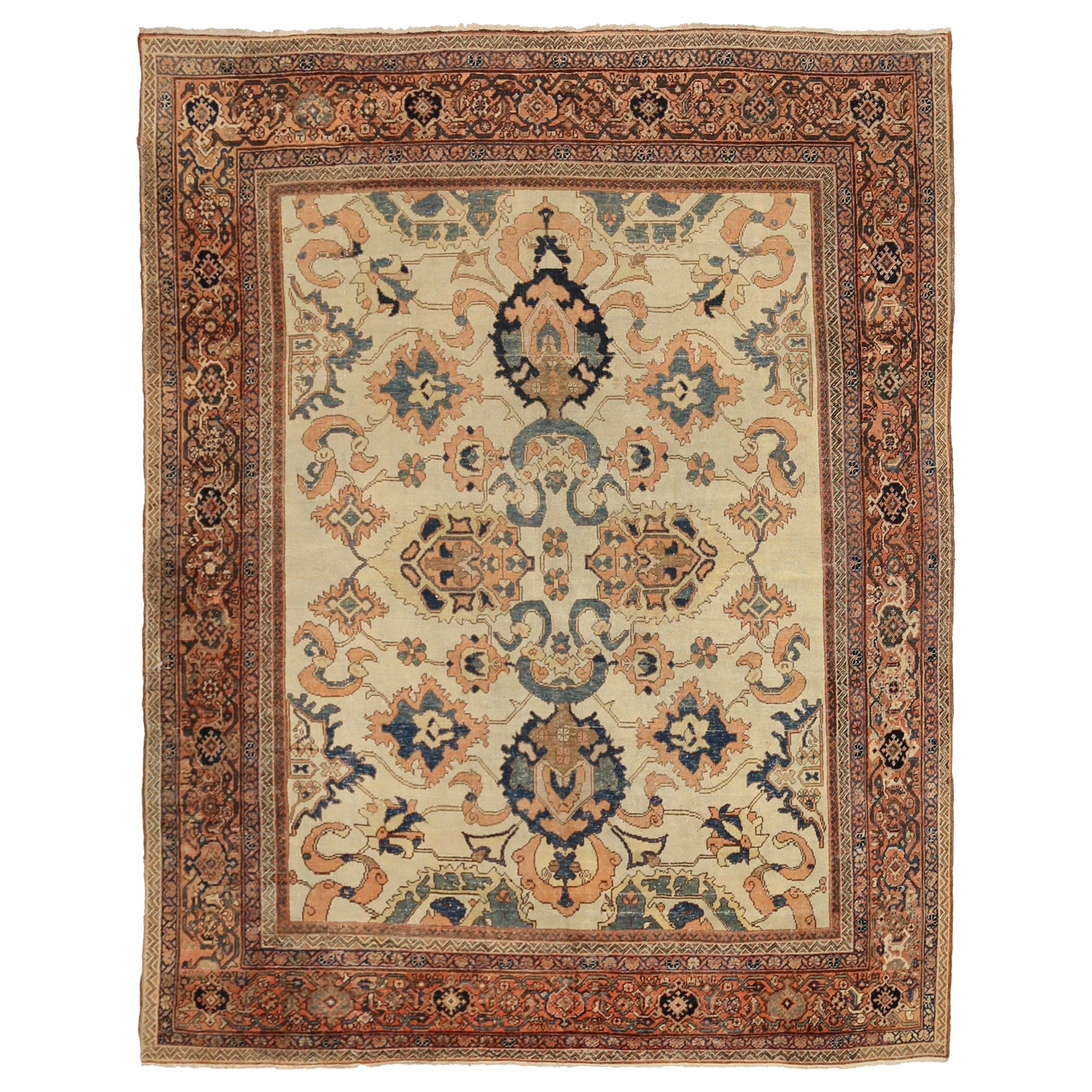 Persische Sultanabad-Teppiche aus Wolle in Blau, Elfenbein, Rosa und Rot, um 1880, 92425