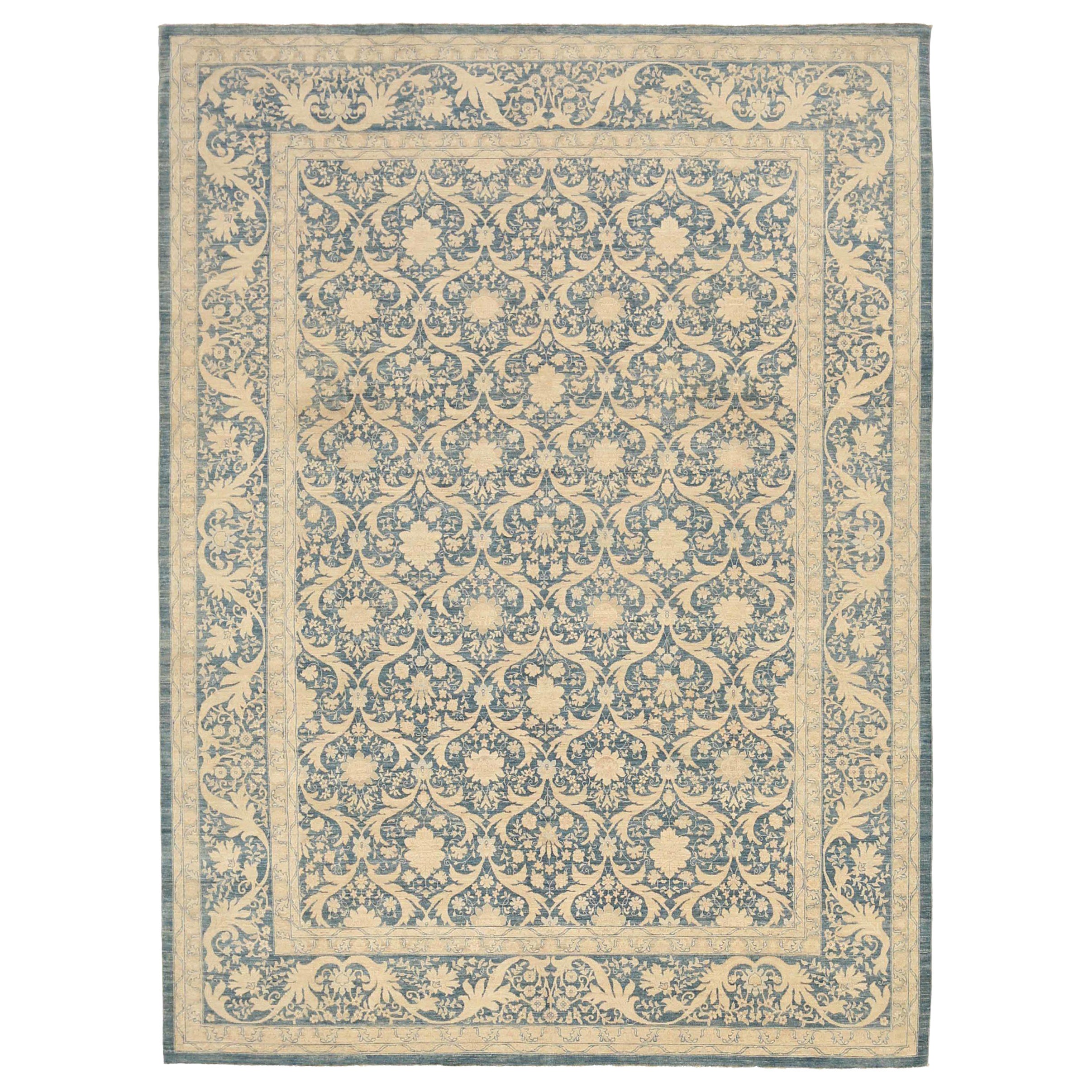 Afghanistan Haji Jalili Area Rugs Circa 1990 - Wool Blue Ivory Design - 92441