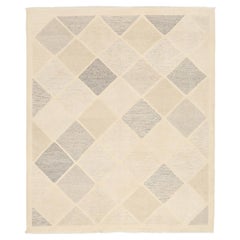 India Scandinavian Area Rugs Circa 1990 - Wool Gray Ivory Design - 92474