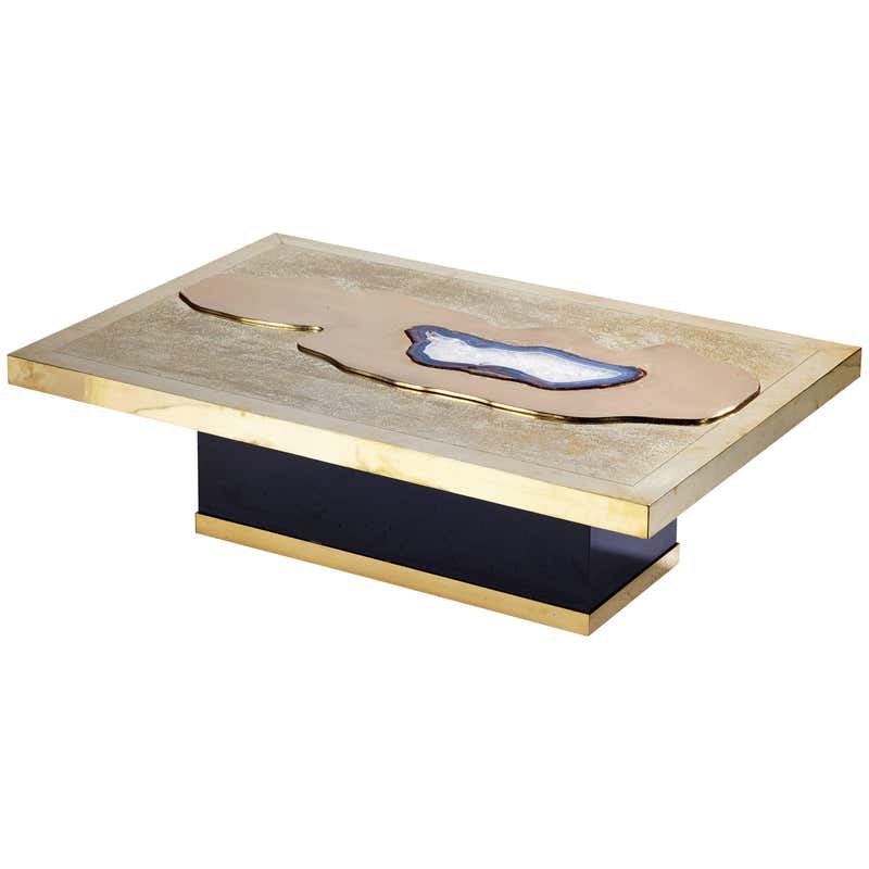 Signed George Mathias Etched Bronze and Agate Coffee Table at 1stDibs