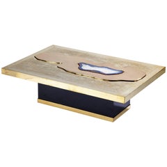 Chic Couchtisch aus säuregeätztem Messing von George Mathias