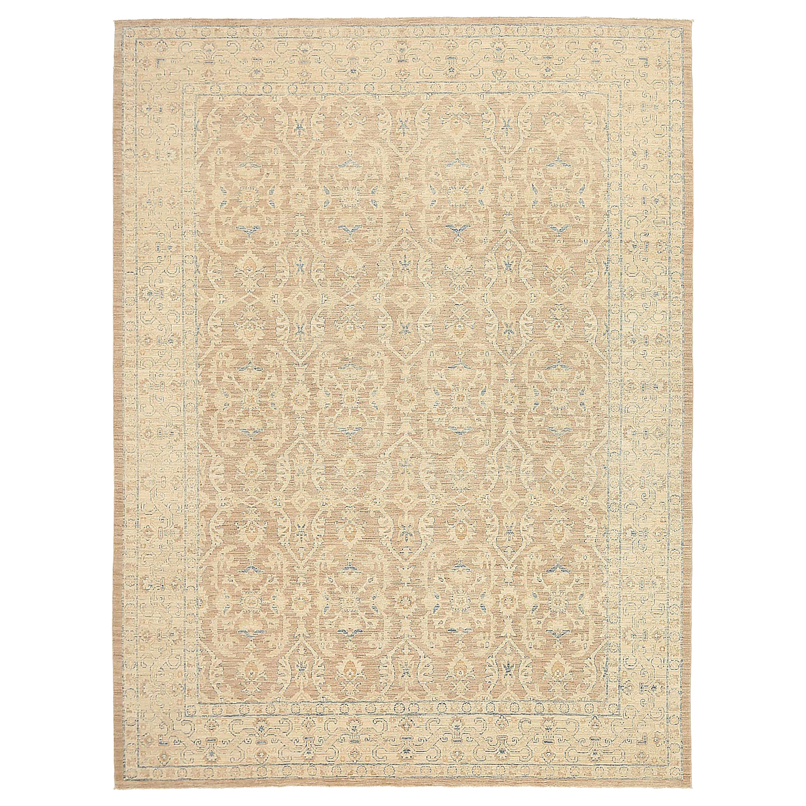 Afghanistan Tabriz Area Rugs Circa 1990 - Wool Brown Ivory Taupe Design - 92438 For Sale