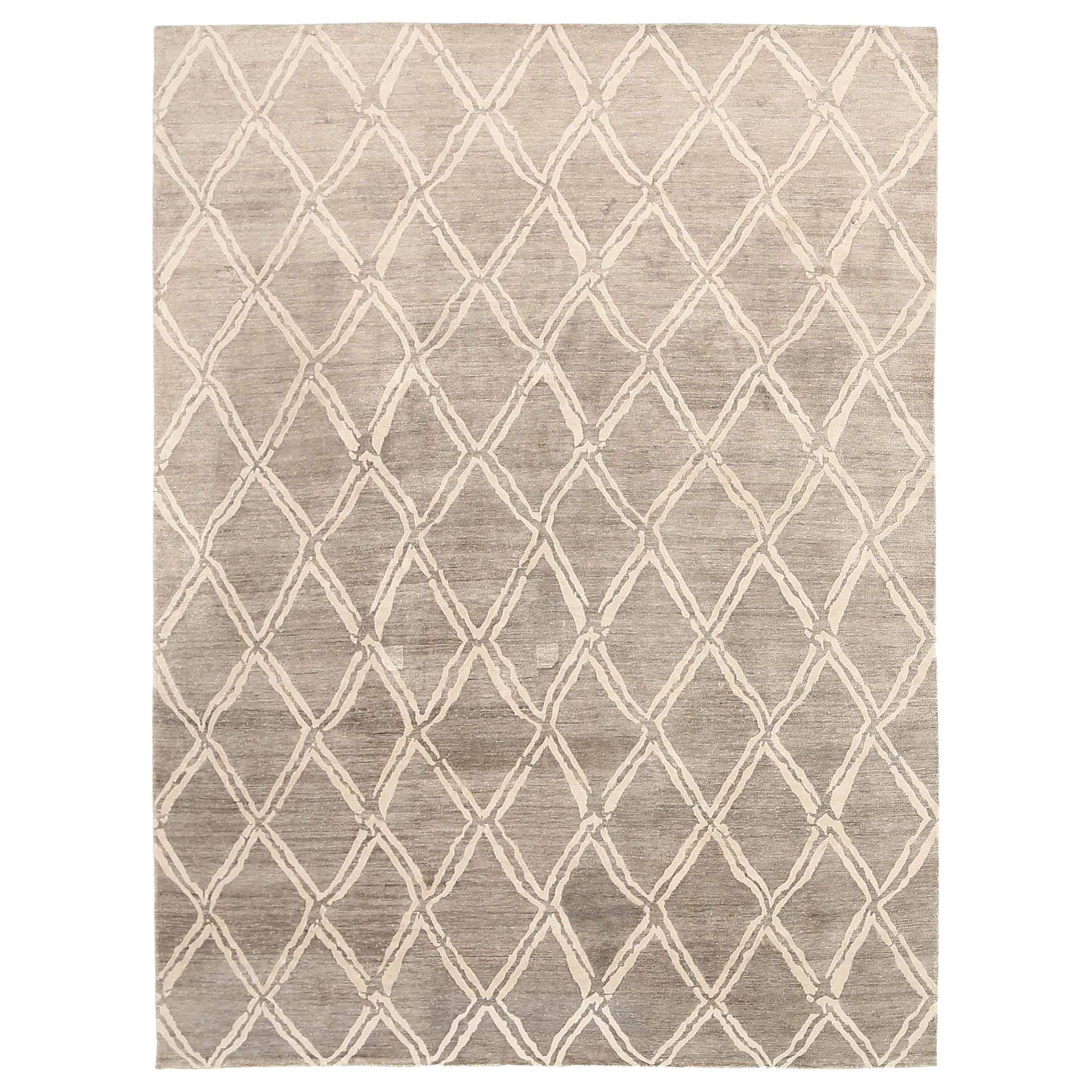 India Area Rugs Circa 1990 - Wool Brown Ivory Taupe Design - 92480