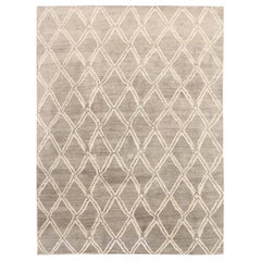 India Area Rugs Circa 1990 - Wool Brown Ivory Taupe Design - 92480