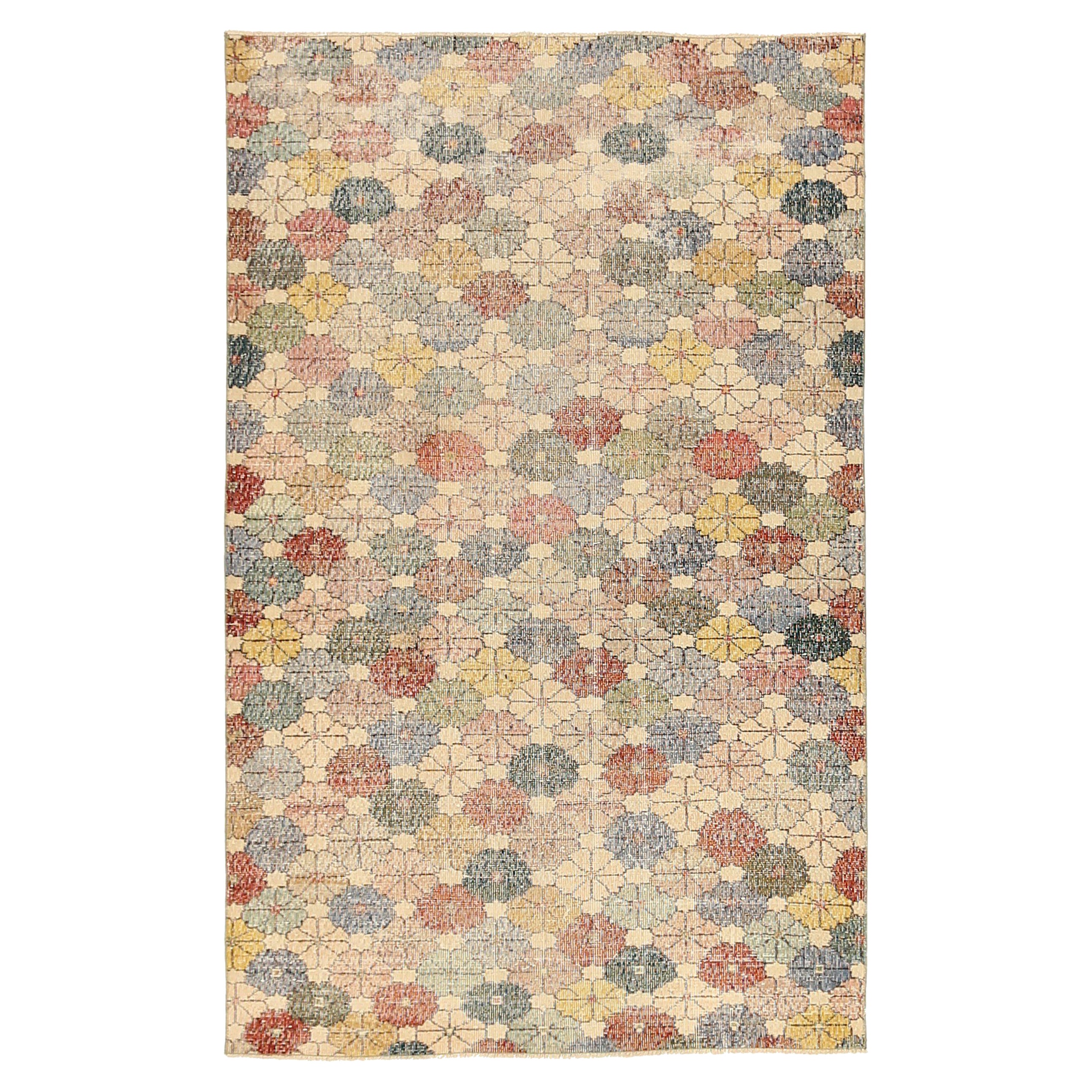 Turkey Anatoly Small Rug Circa 1940 - Wool Blue Green Pink Red Yellow - 92518